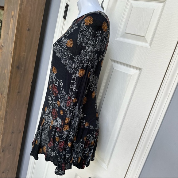 Free People Floral Tunic Top Dress Pocket Boho Festival Ruffle Open Back Sexy XS - Picture 4 of 8
